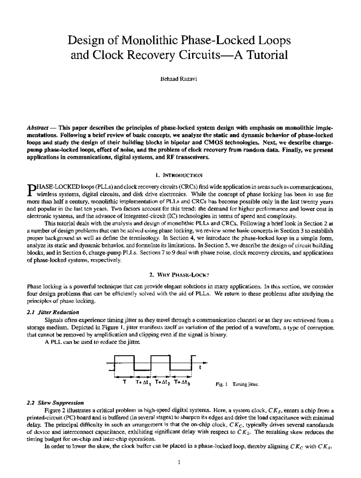 Razavi 1996 PLL IEEExplore - Design of Monolithic Phase-Locked Loops ...