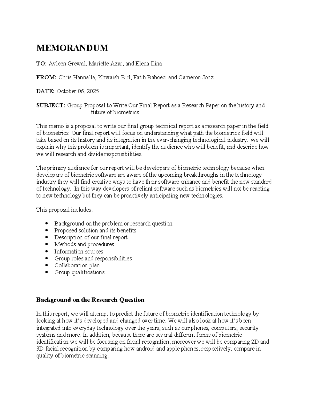 Group Proposal for Final Report: The Future of Biometrics - Studocu