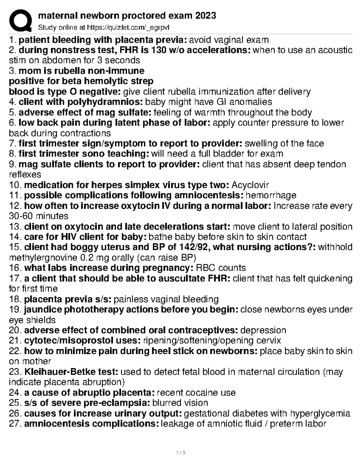 Maternal Newborn Proctored Exam Review 2023 (Course Code: MNB2023 ...