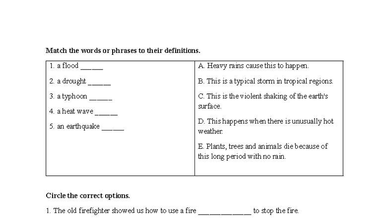 U4,2 - Vocabulary Matching and Sentence Structure Exercises - Studocu