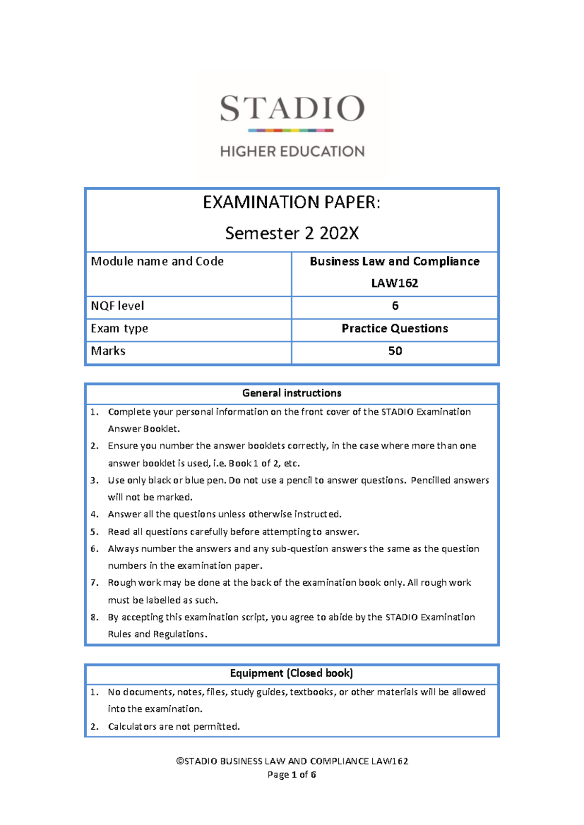 LAW162 Semester 2 Practice Questions: Business Law Exam Guide - Studocu