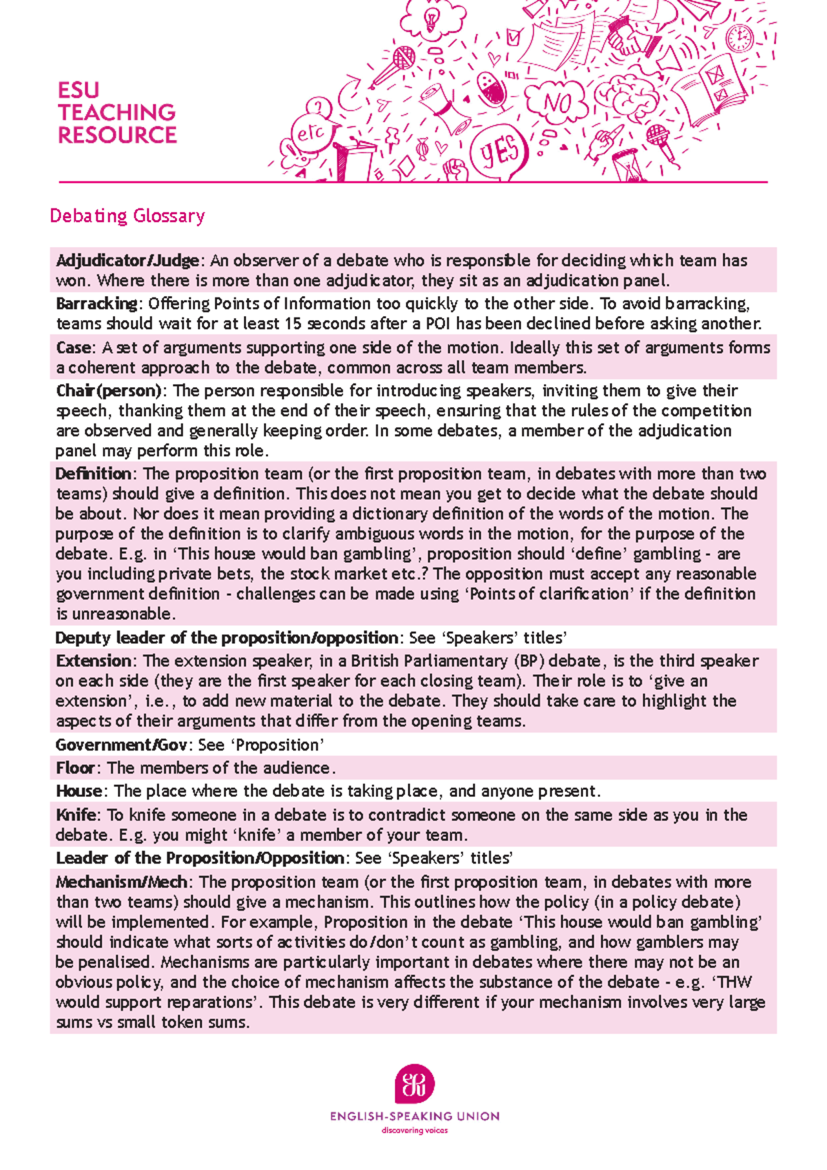 Debating-Glossary - Debate - Debating Glossary Adjudicator/Judge: An ...