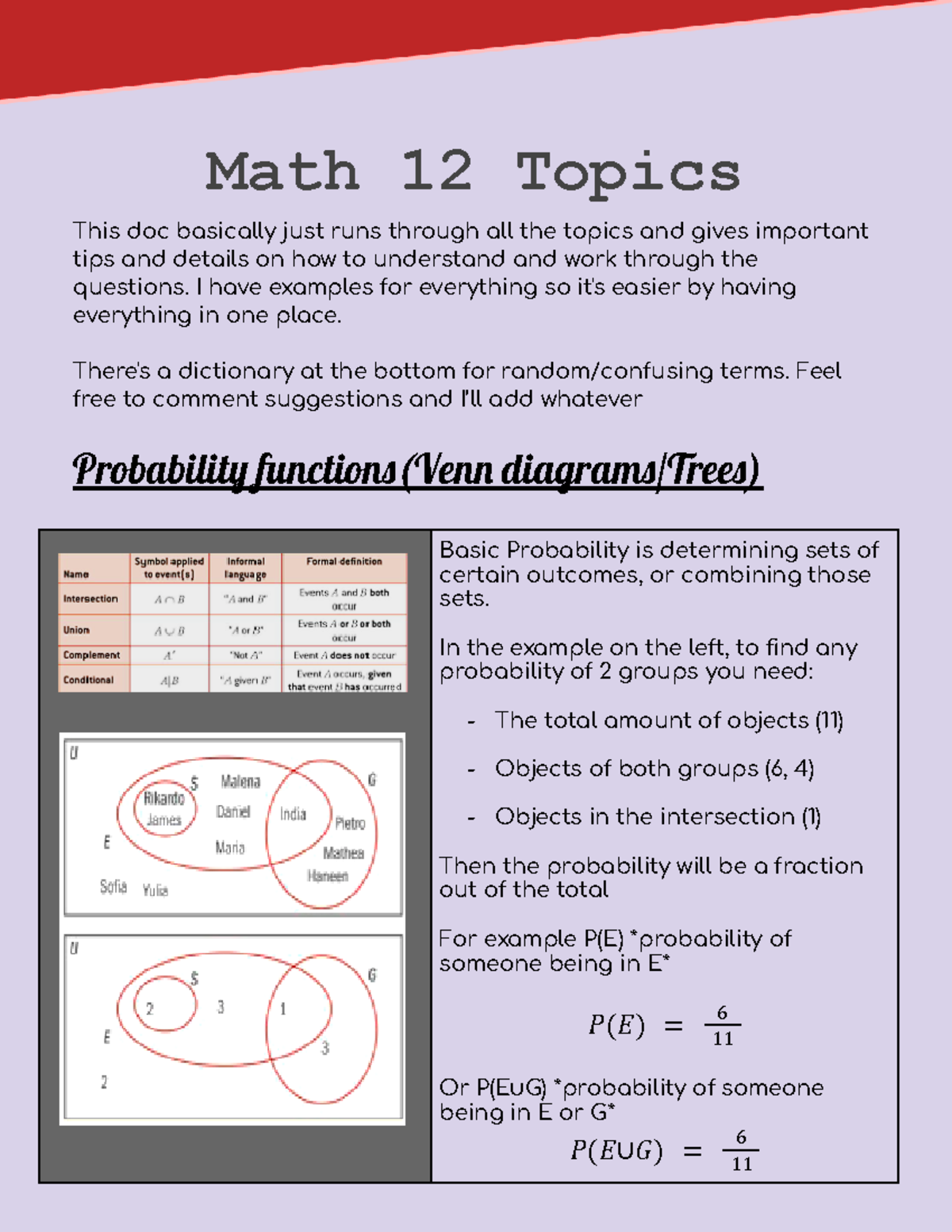 Math 12 Final Exam Study Guide: Probability Functions & Rules - Math 12 ...