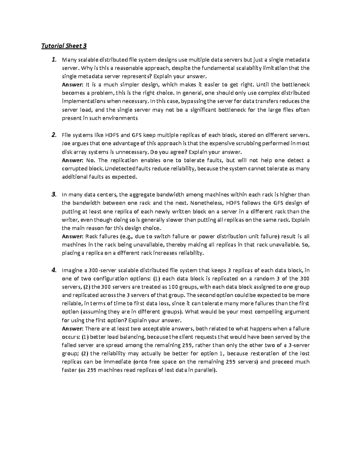 Tutorial sheet 3 scalable distributed file systems explained studocu