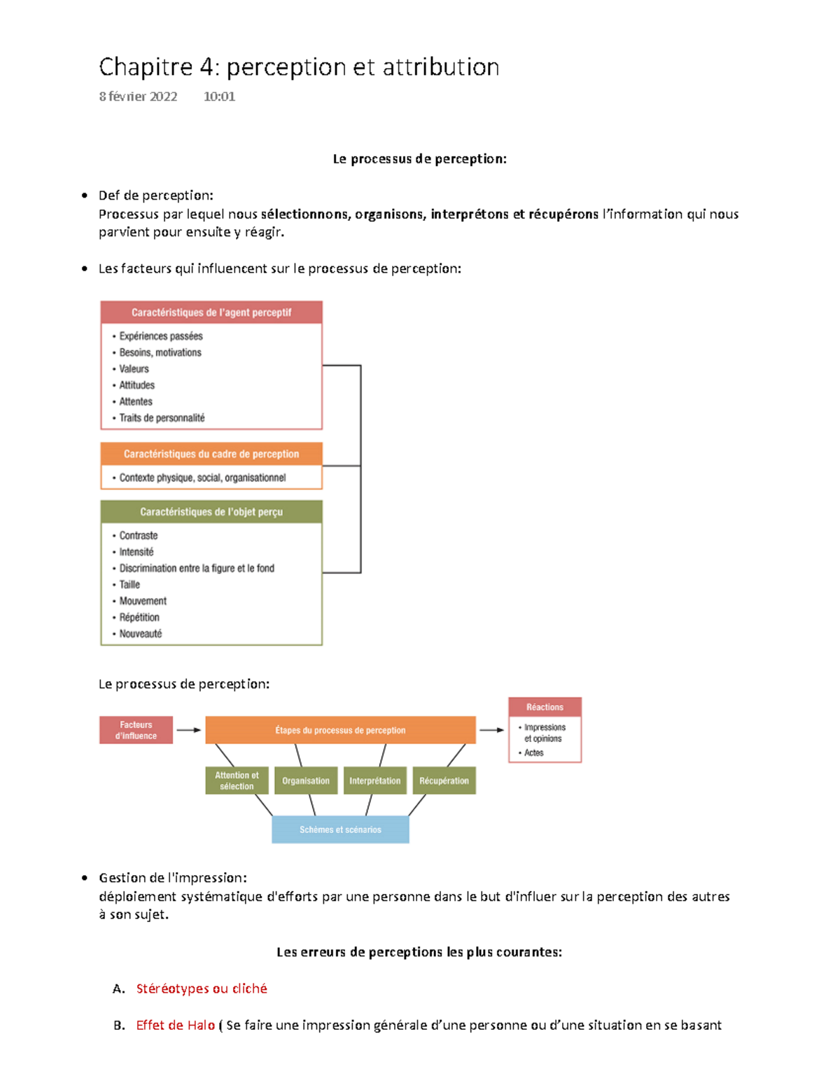 perception et attribution - Le processus de perception: Def de ...