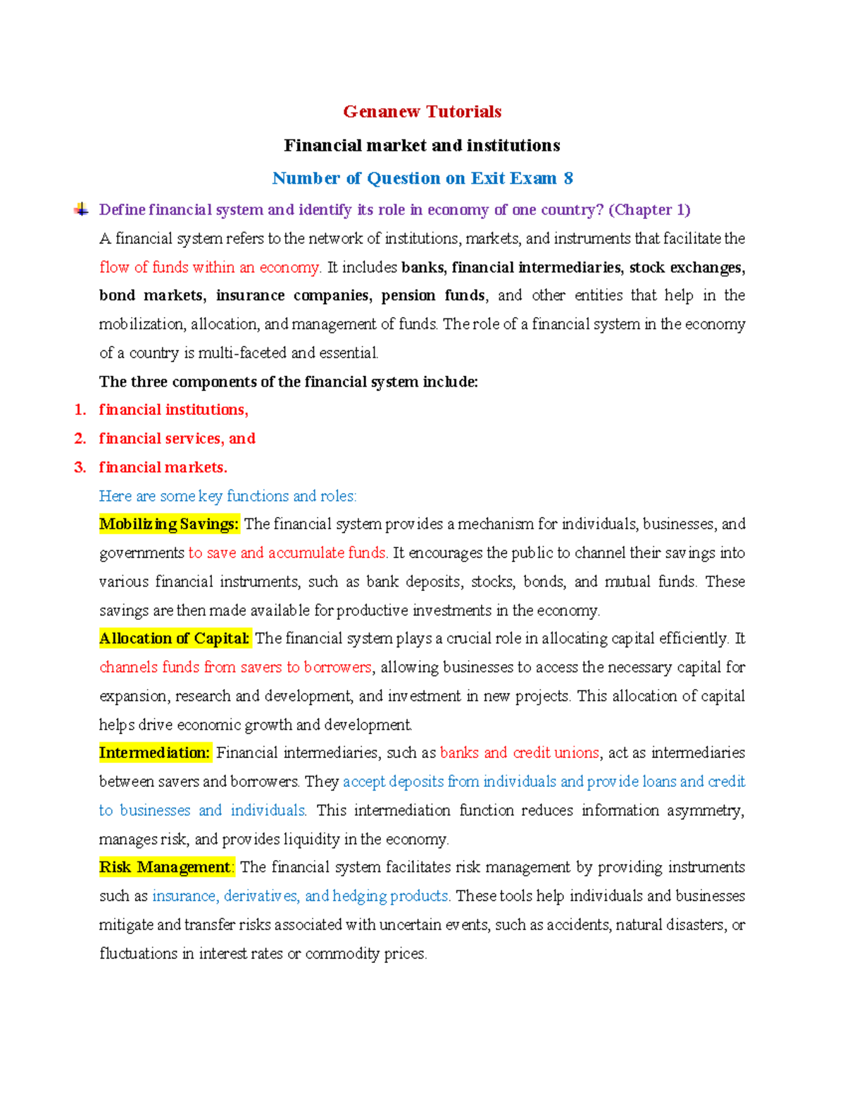 Genanew Tutorials FM & I Short Notes: Key Concepts & Critique - Studocu