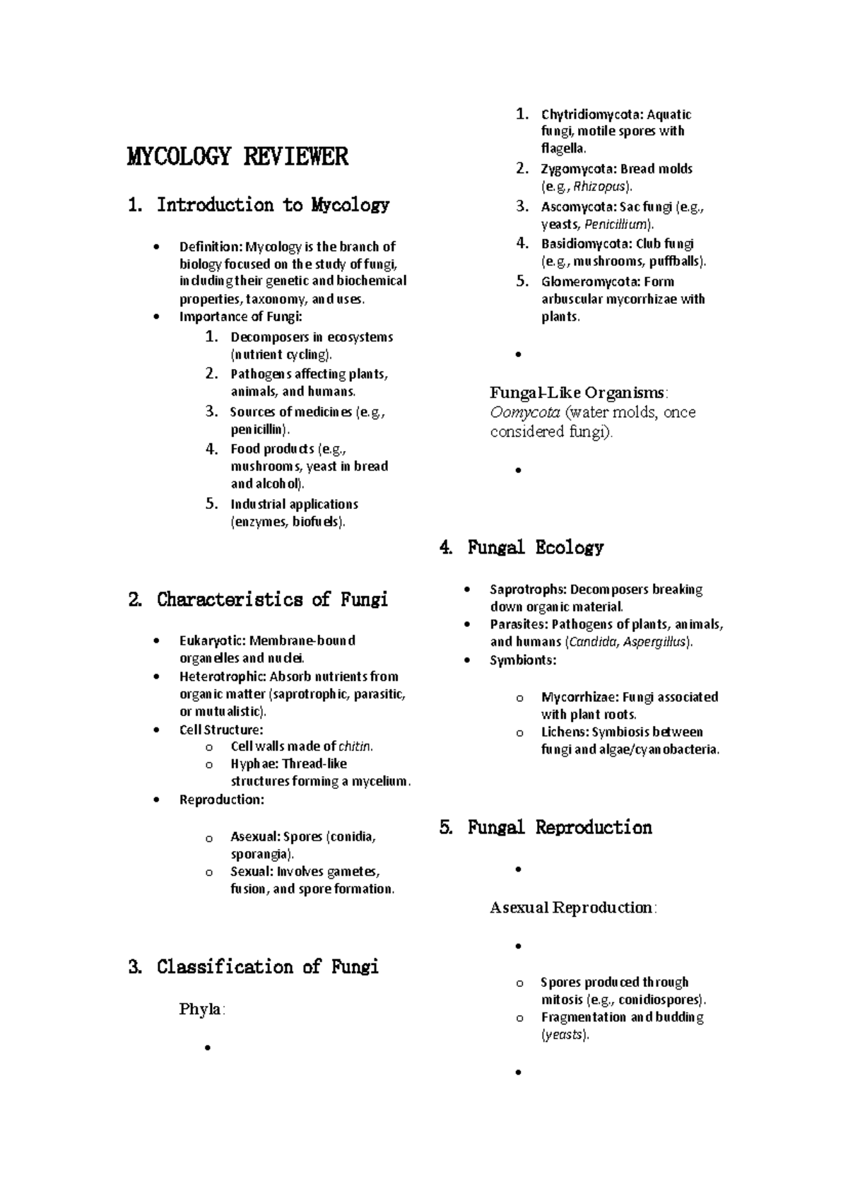 Mycology Study Notes: Key Concepts and Fungal Principles - Studocu