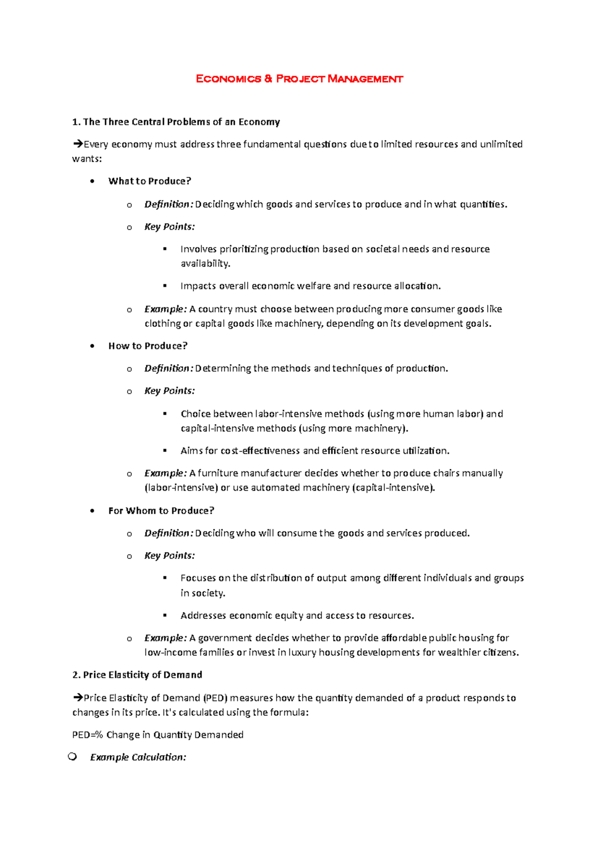 Economics & Project Management: Key Concepts and Principles - Studocu
