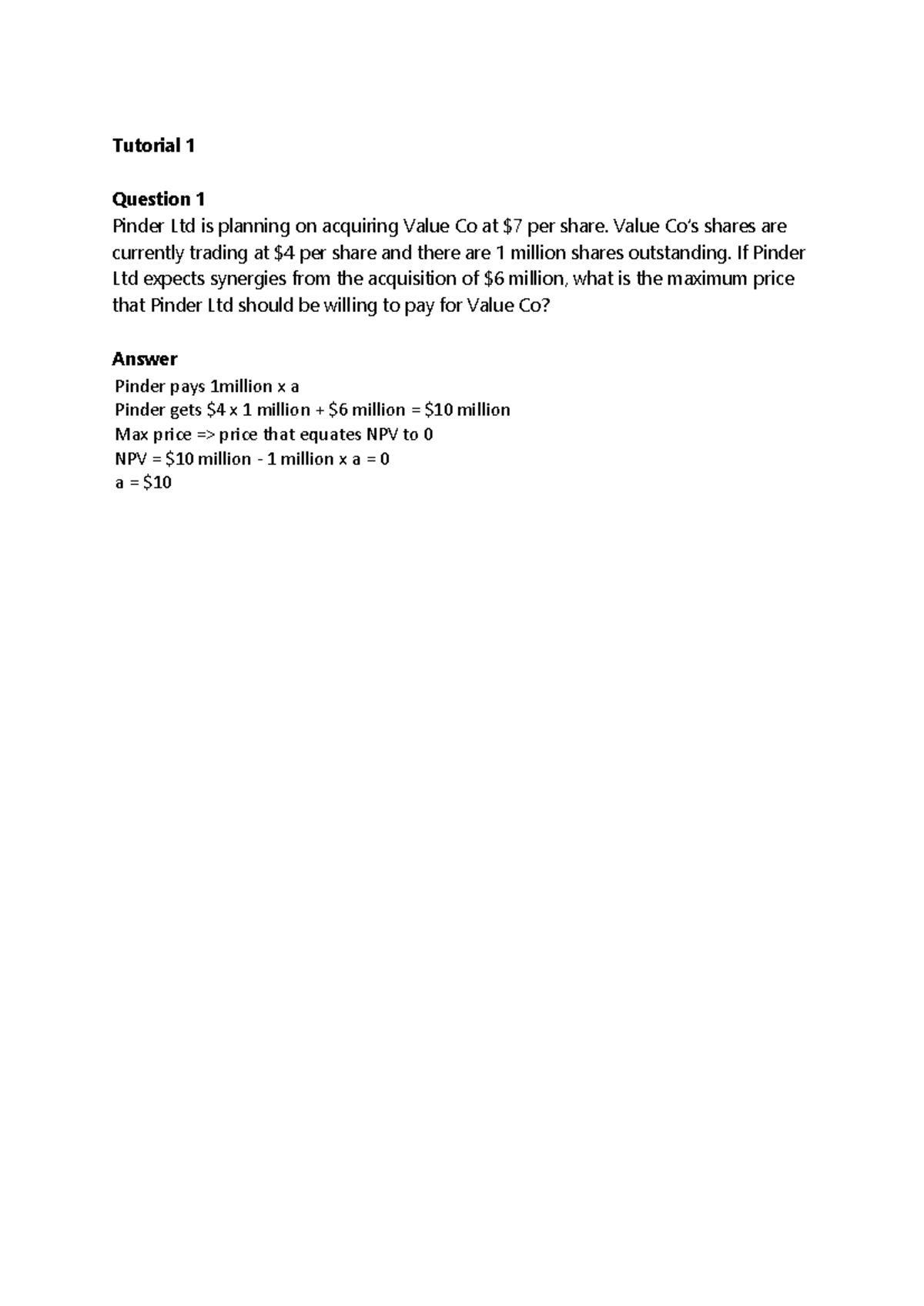 CFDM Tutorial 1 with Answers - Tutorial 1 Question 1 Pinder Ltd is ...
