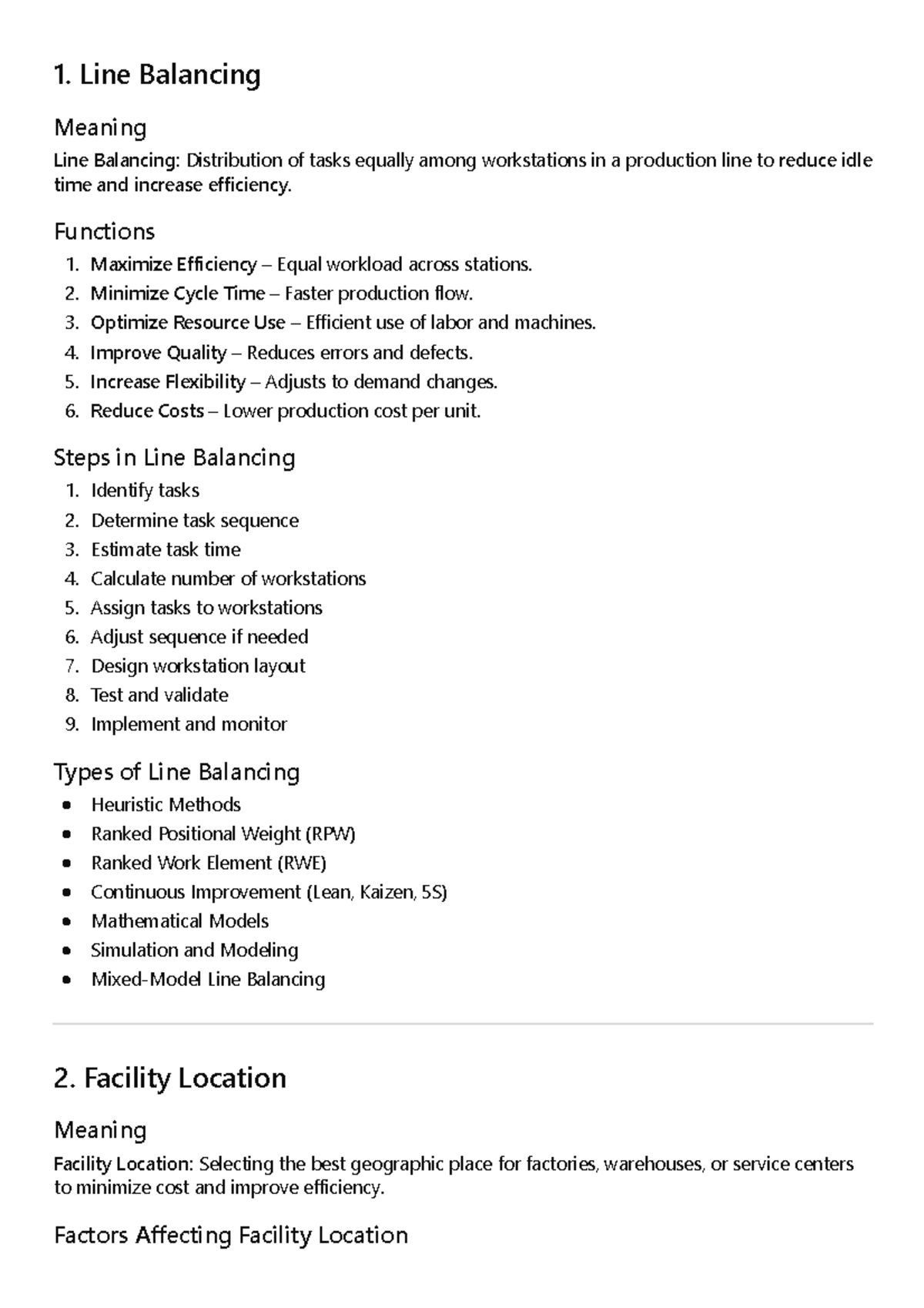 Line Balancing Notes - 22-21: Key Concepts and Methods - Studocu