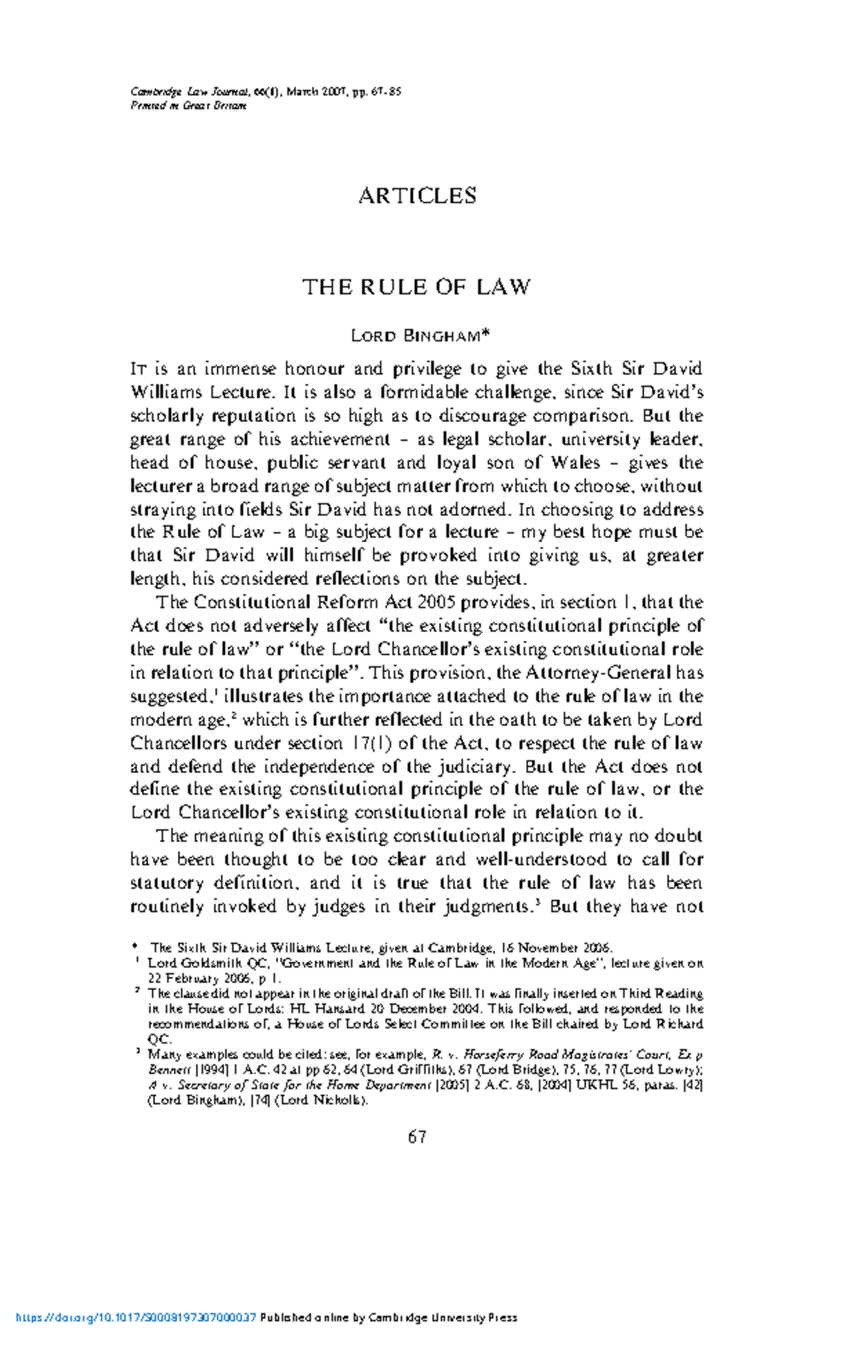 The rule of law - Pdf from class - ARTICLES THE RULE OF LAW L ORD ...
