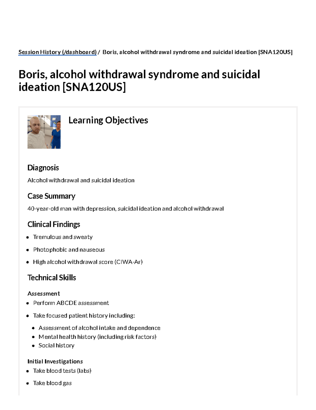 SNA120US: Case Study on Alcohol Withdrawal and Suicidal Ideation - Studocu