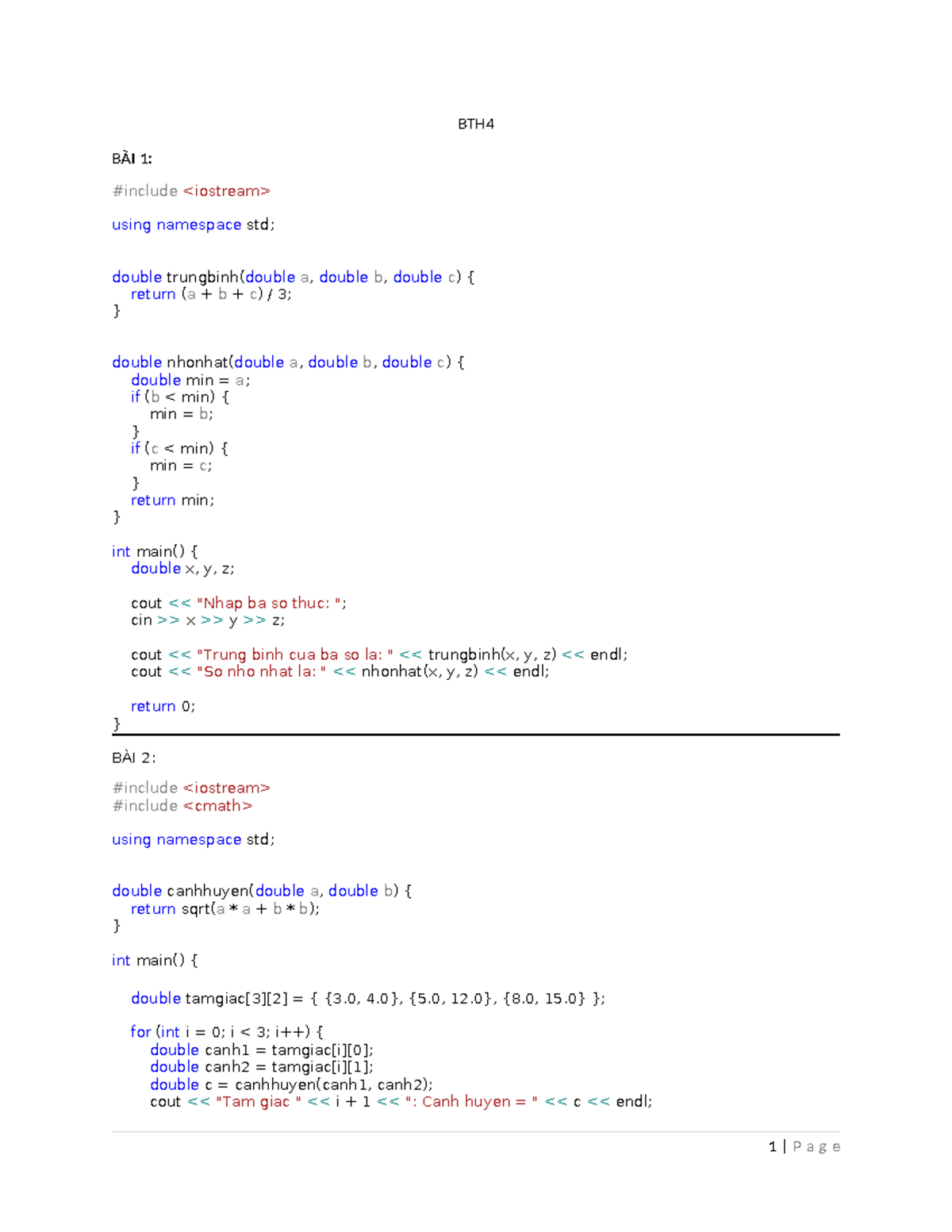 BTH4 - abc - BTH BÀI 1: #include using namespace std; double trungbinh ...