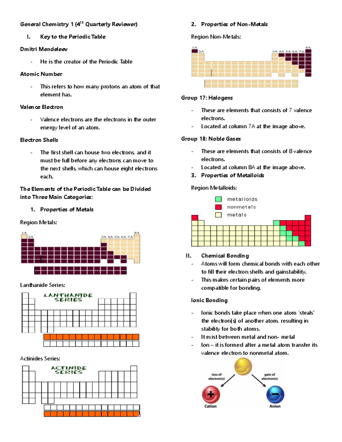 General Chemistry 1 (4th Quarter) Comprehensive Reviewer Notes - Studocu