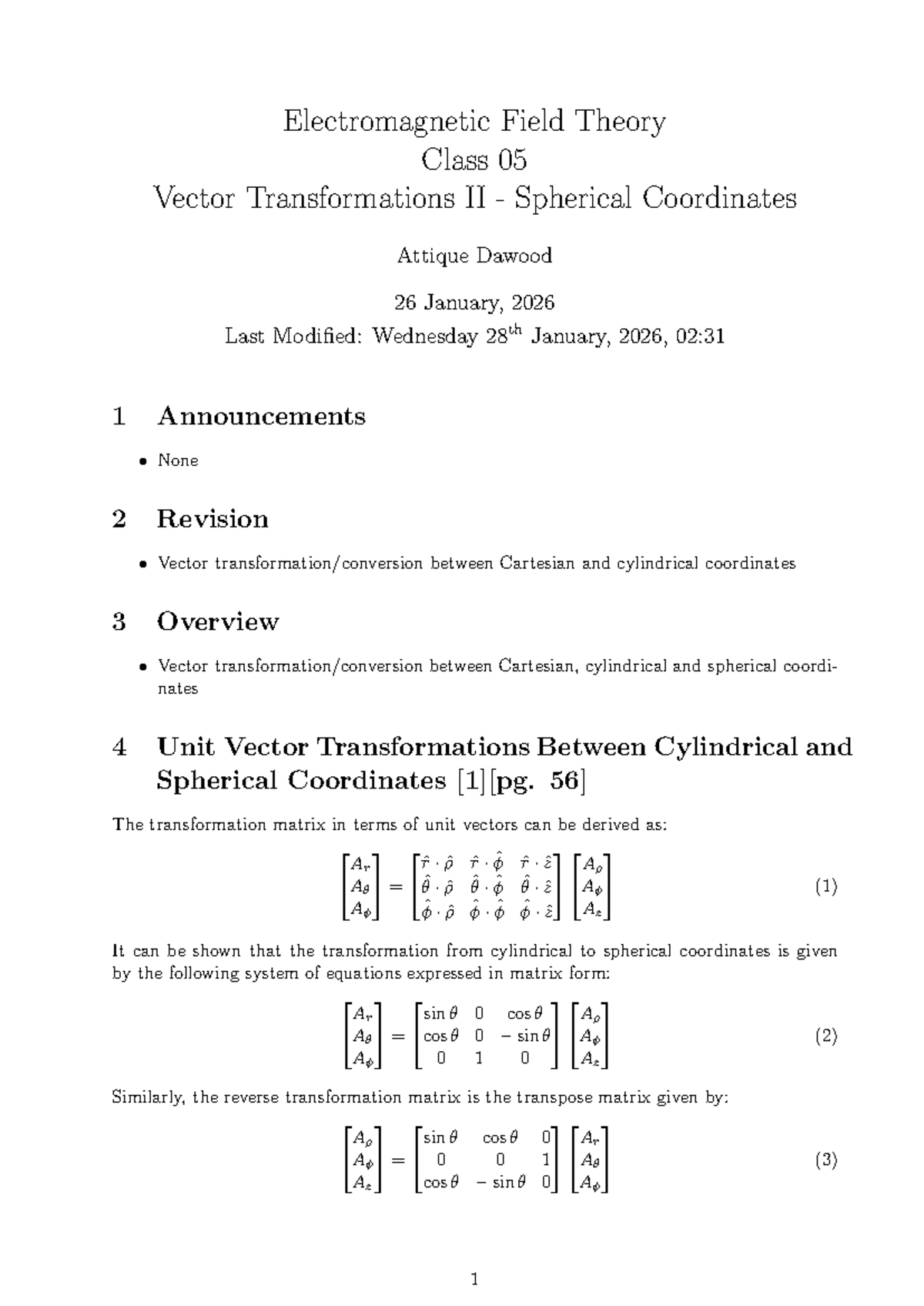EMT-Spring 2026 Class 05: Vector Transformations II in Spherical ...