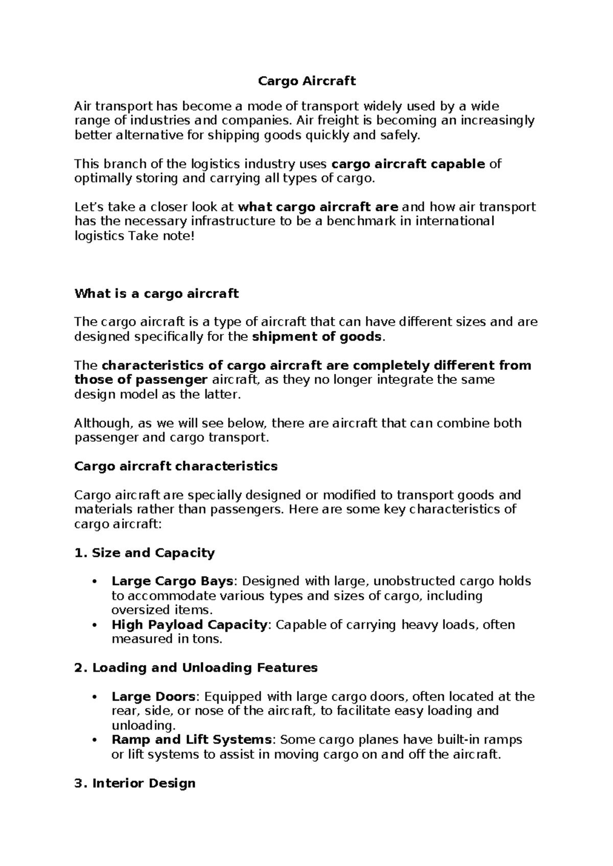 Cargo Aircraft: Key Characteristics and Operational Insights - NOTES ...