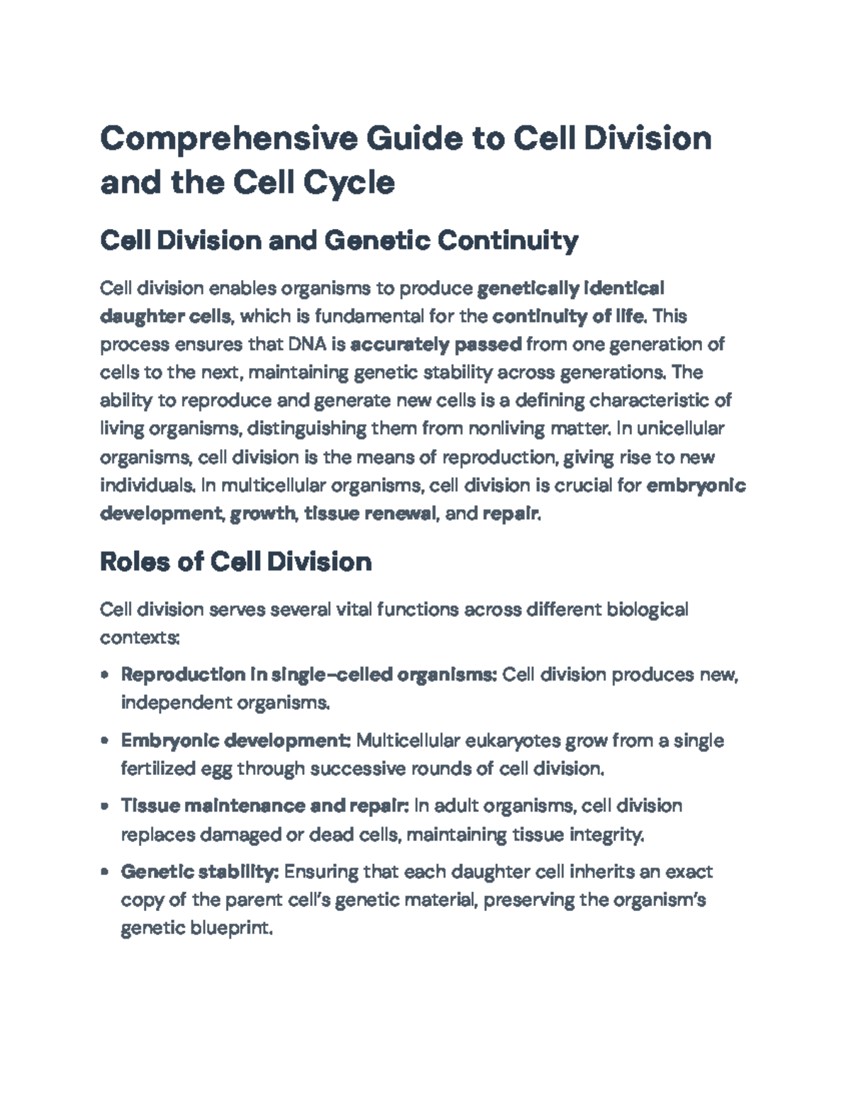 Comprehensive Study of Cell Division & the Cell Cycle (BIO101) - Studocu