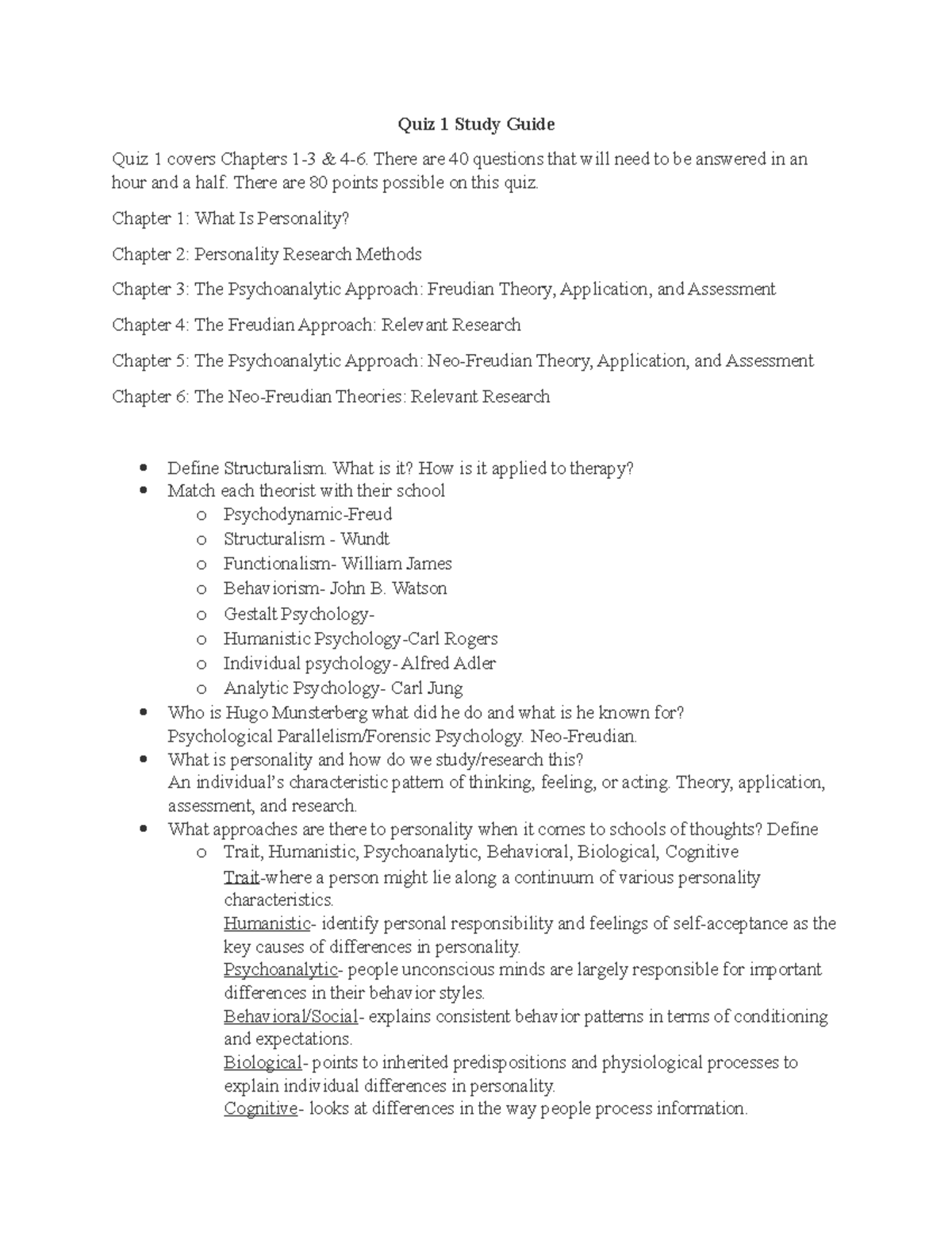 PSY 255 Quiz 1 Study Guide: Chapters 1-6 Overview and Key Concepts ...