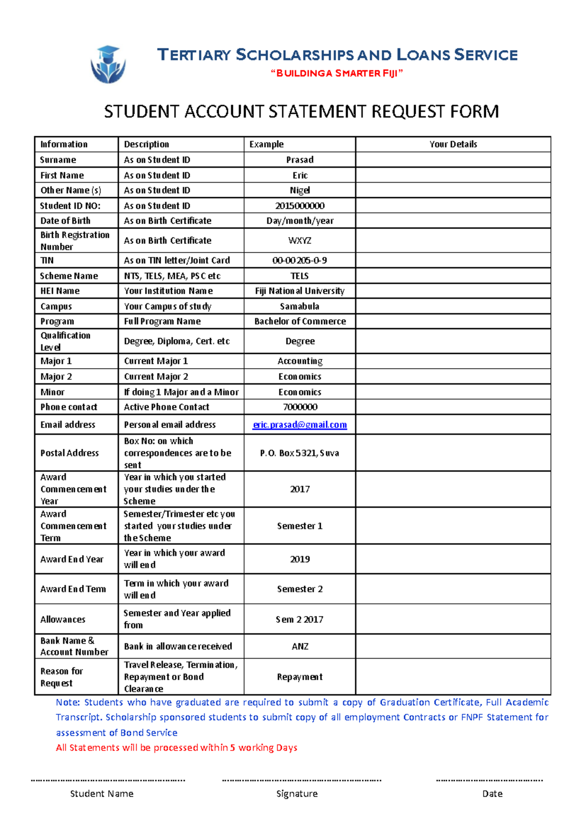 Student Account Statement Request Form - TELS 2017-2019 - Studocu
