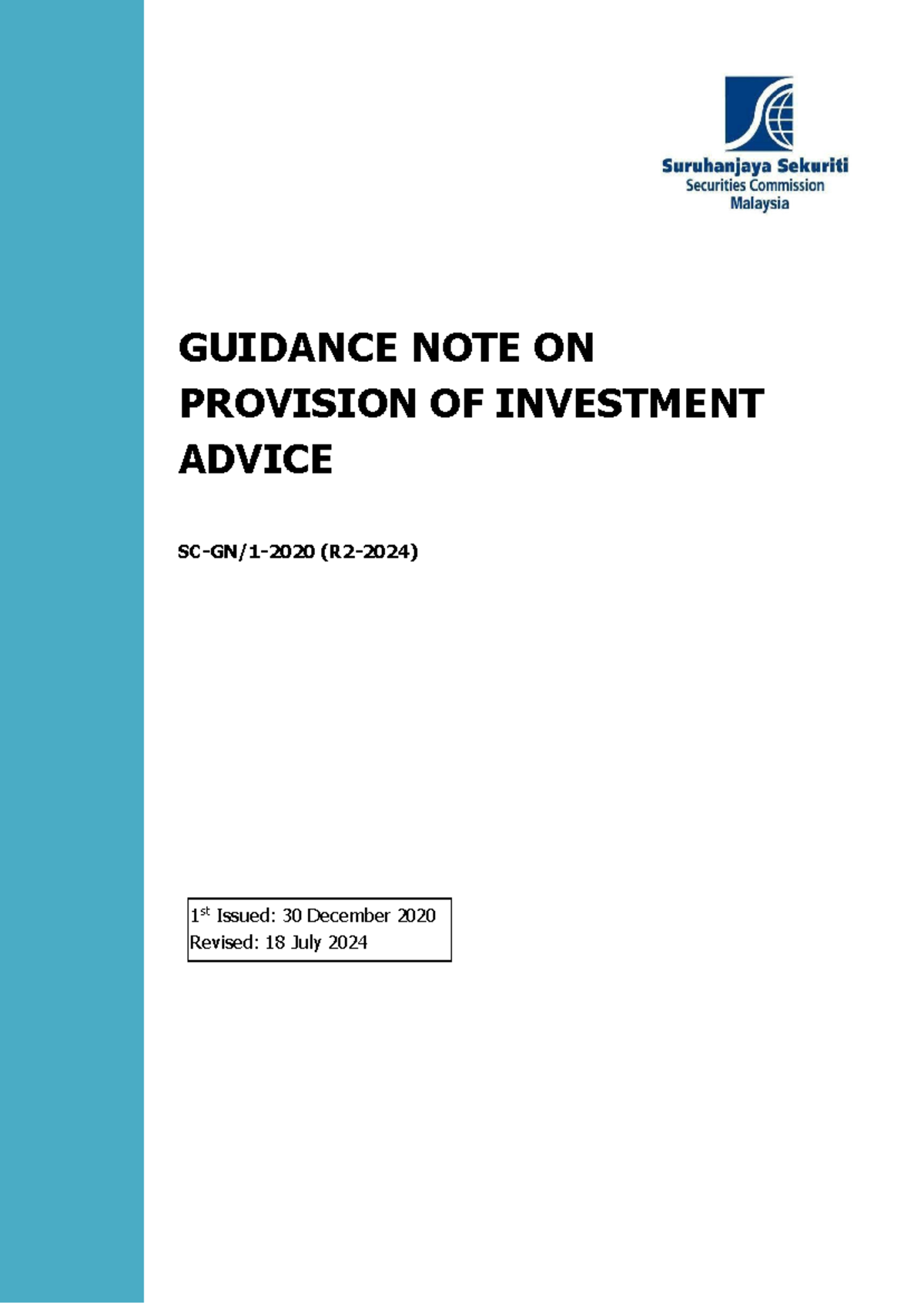 Guidance Note on Investment Advice Provision (CMSA) - Revised July 2024 ...