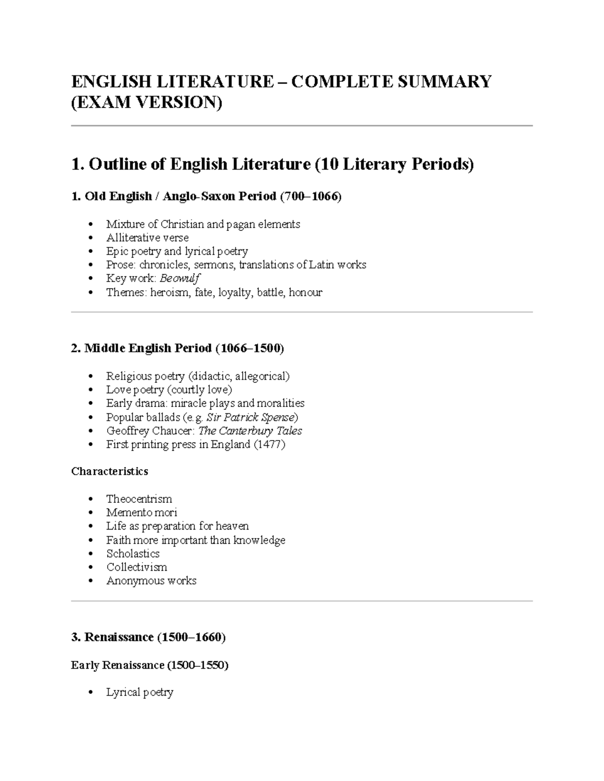 ENGLISH LITERATURE COMPLETE SUMMARY (EXAM VERSION) - Studeersnel