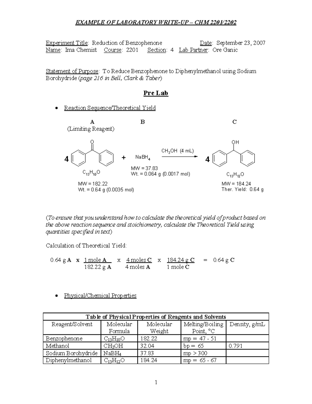 Reduction Of Benzophenone To Diphenylmethanol Lab Report