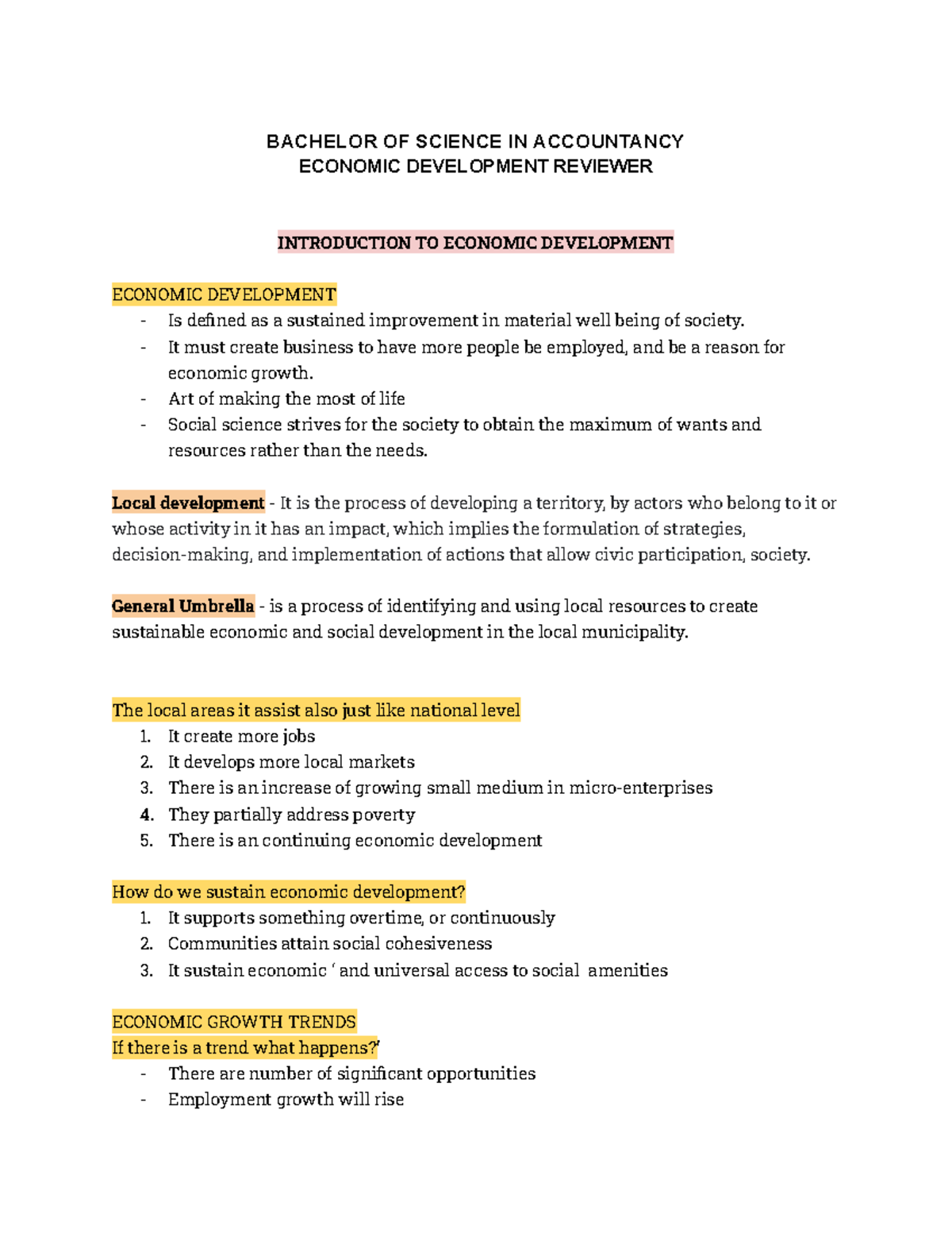 Economic Development Study Guide - BACHELOR OF SCIENCE IN ACCOUNTANCY ...