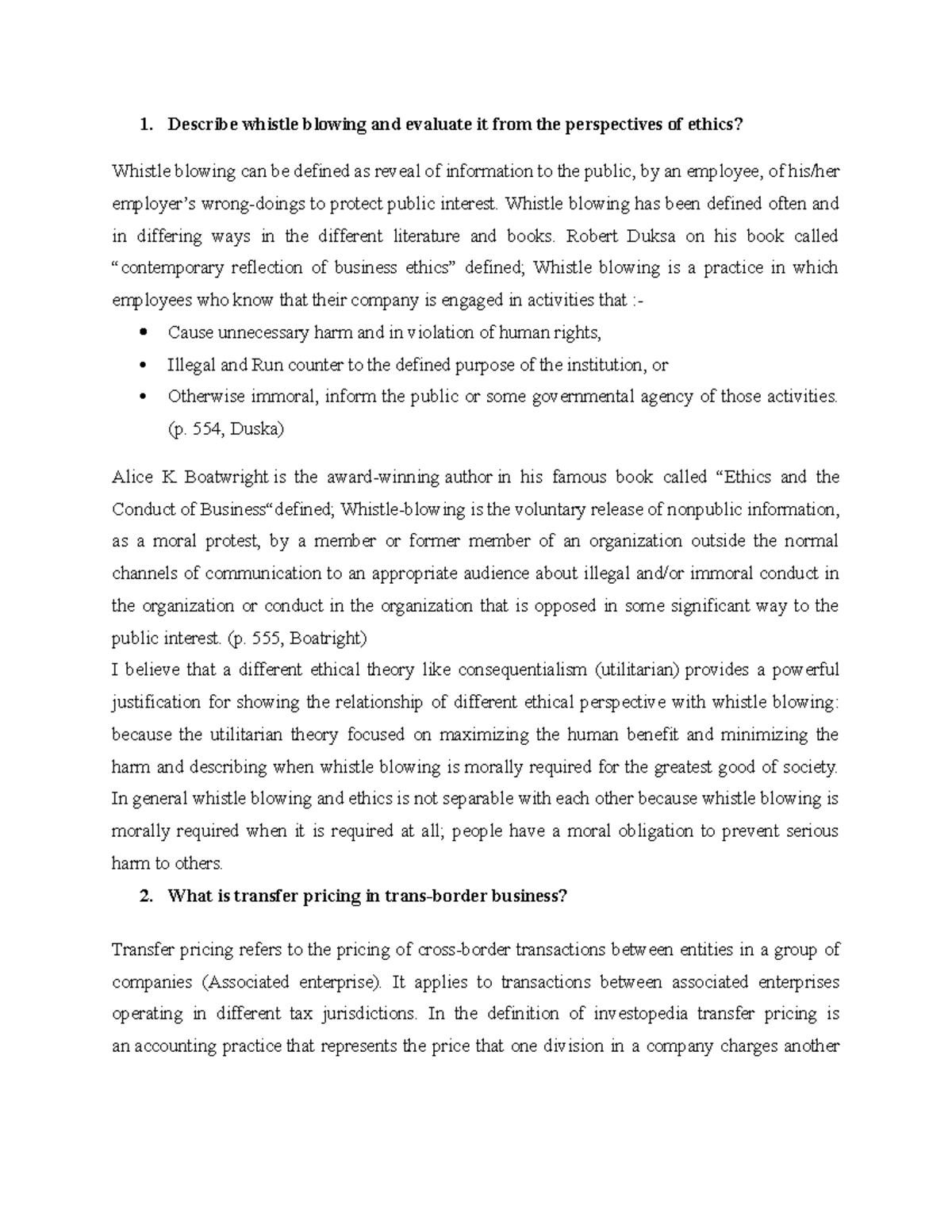 MBA Assignment: Whistle Blowing Ethics & Corporate Social ...