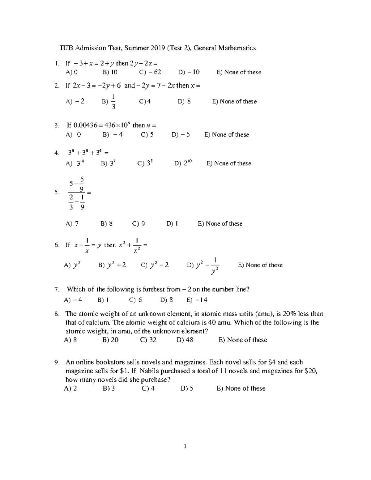BPharm Admission Test Sample Questions - Biology & Chemistry - Studocu