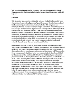 The Relationship Between Big Five Traits & Resilience in BPO Students ...