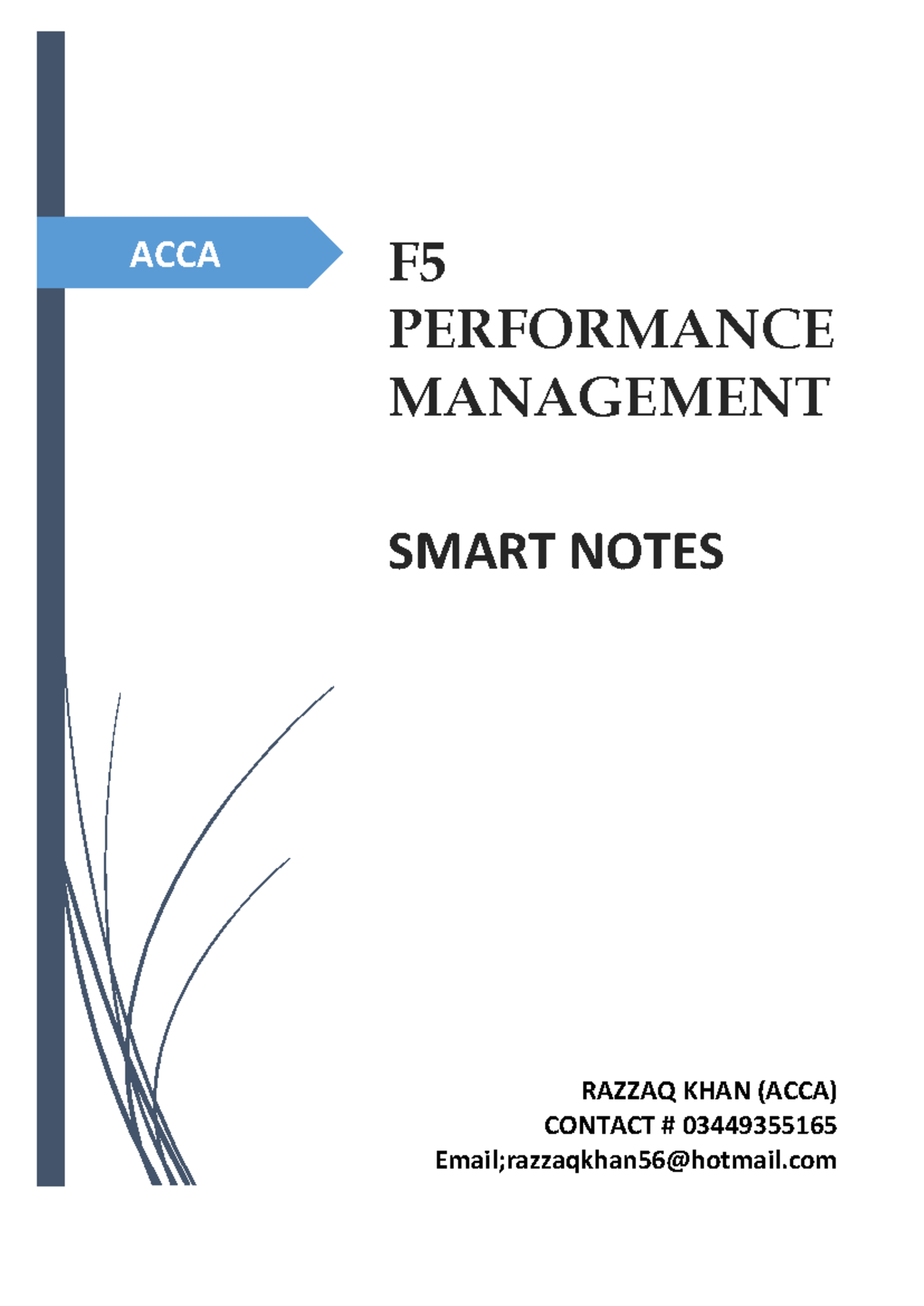 F5 Notes - for acca students - ACCA F PERFORMANCE MANAGEMENT SMART ...