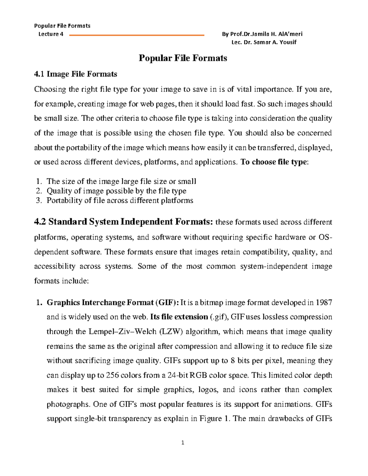 Popular File Formats Lecture 4: Image Formats Explained - Studocu