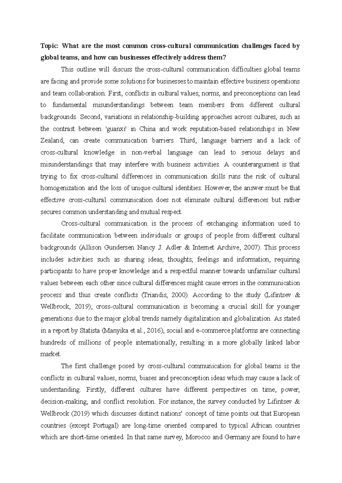 Final Individual Essay: Addressing Communication Challenges in Global ...