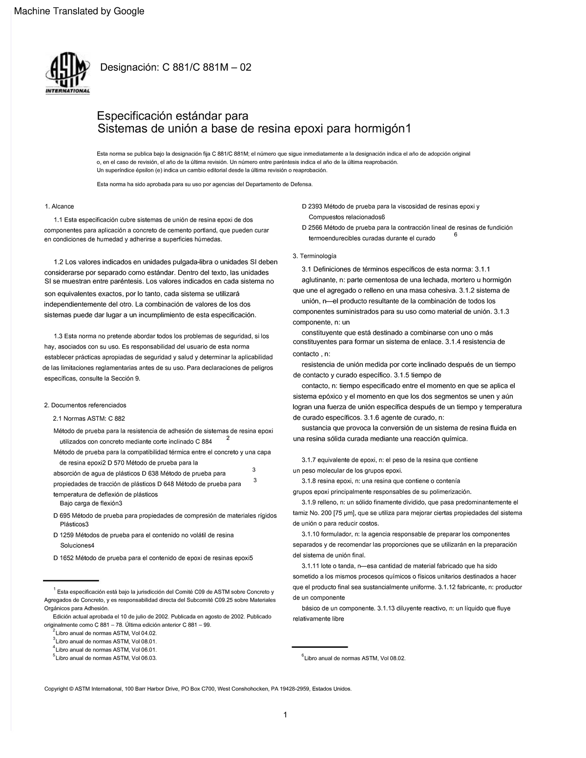 Visual Reference: Especificación Astm C 881 Sistemas De Unión Con Resinas Epóxicas