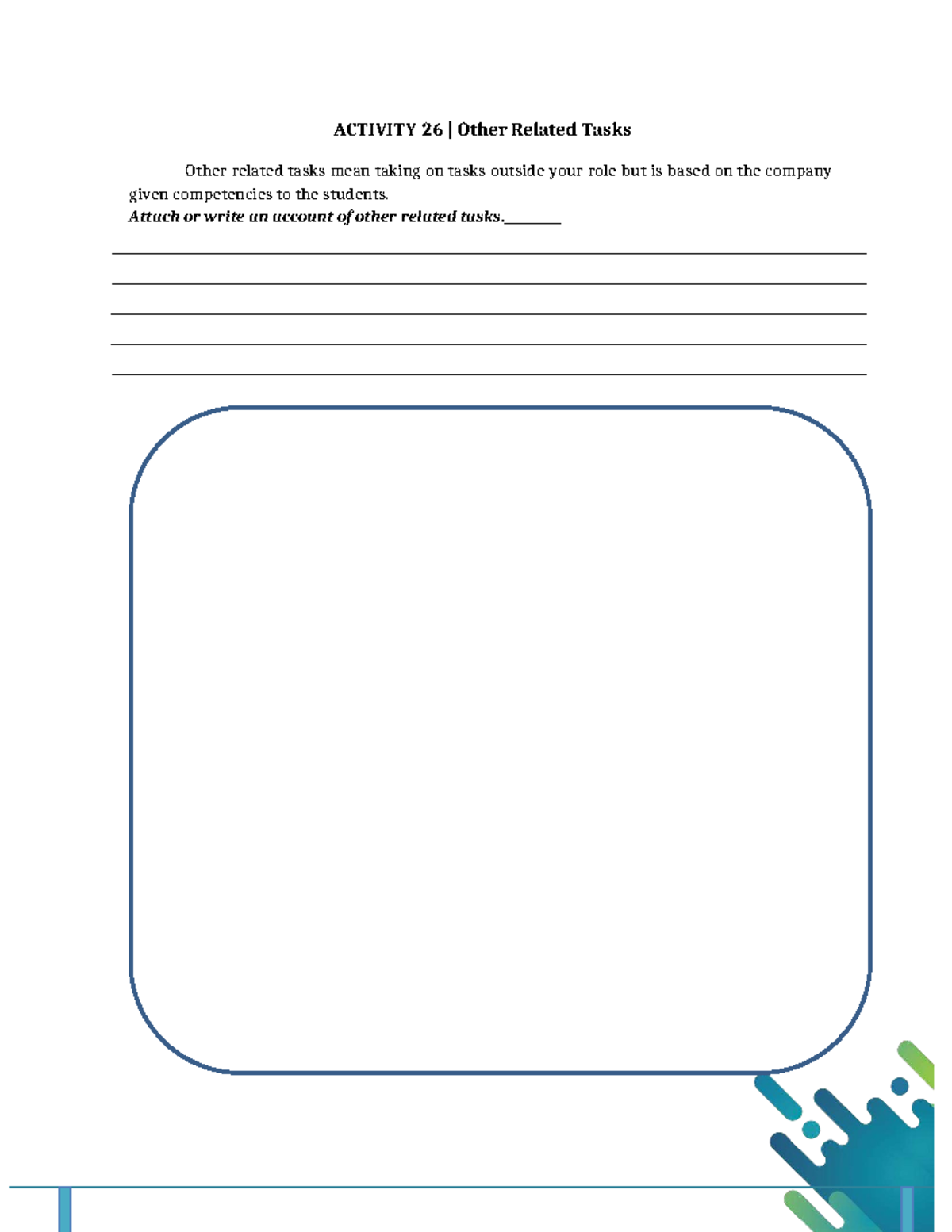 SHS Work Immersion Portfolio Activity 26: Other Related Tasks - Studocu