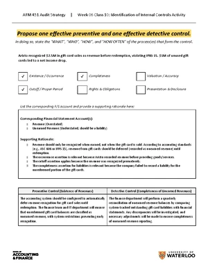 AFM 451 Audit Strategy Week 07 Class 11: Test of Internal Controls ...