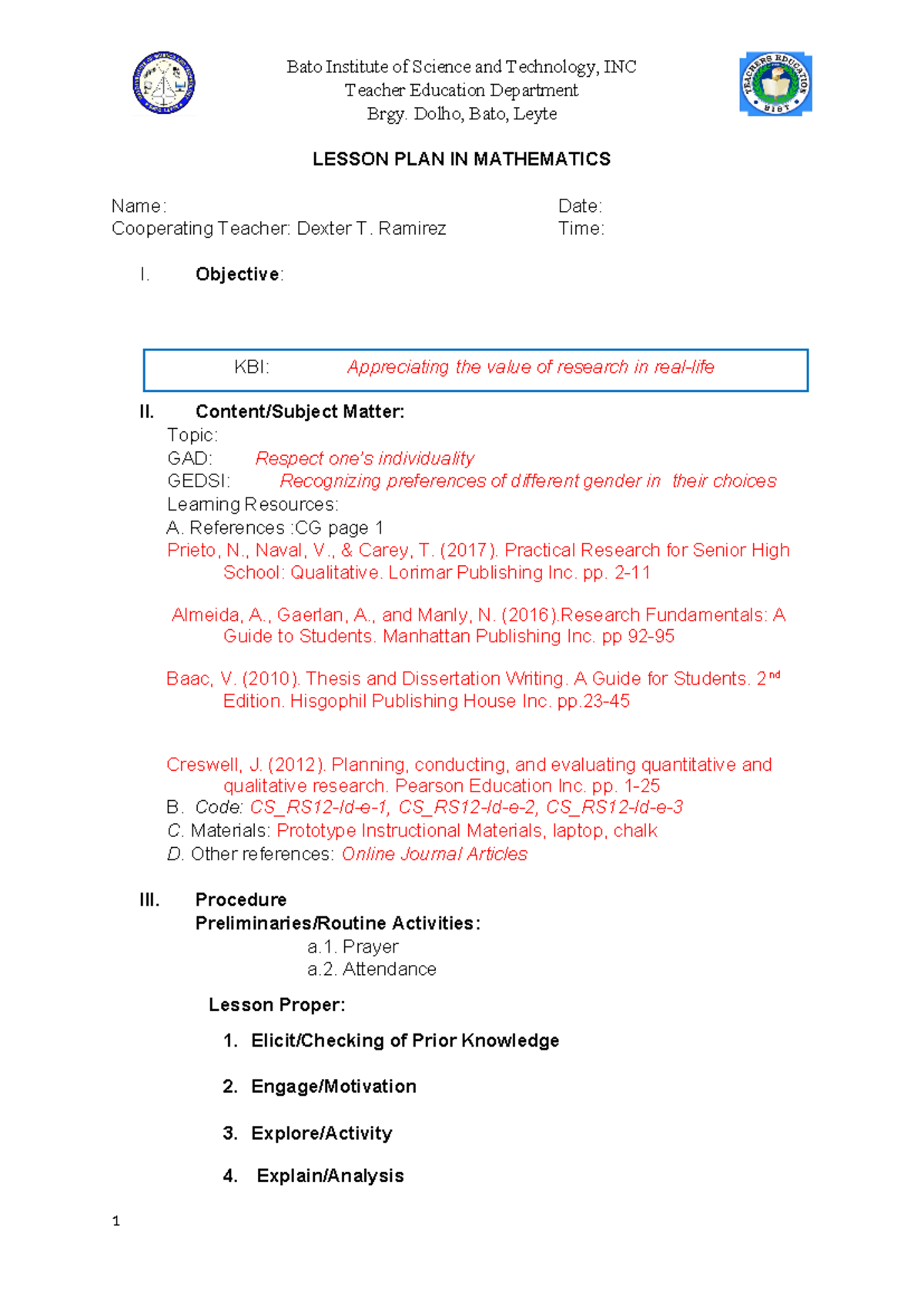 7 Es Lesson Plan Guide for Mathematics Instruction (CS_RS12) - Studocu