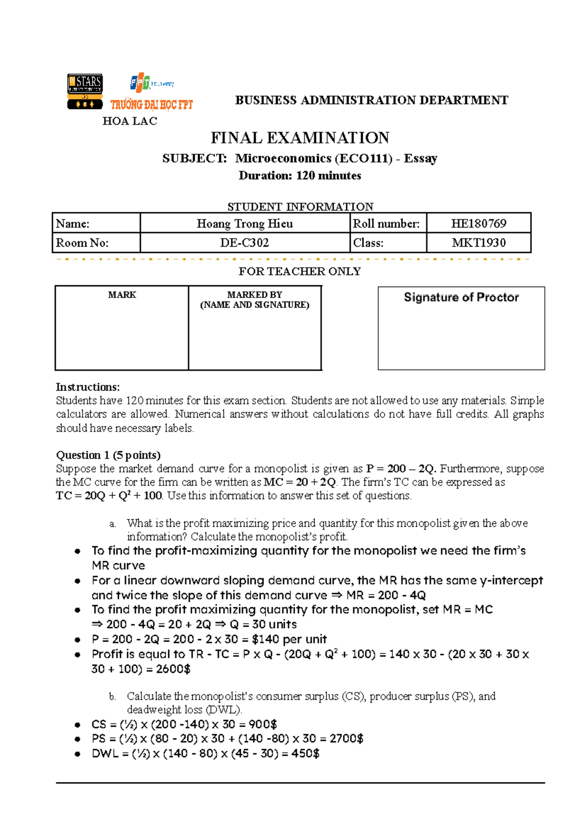 ECO111 Final Exam - Microeconomics Analysis and Solutions - Studocu