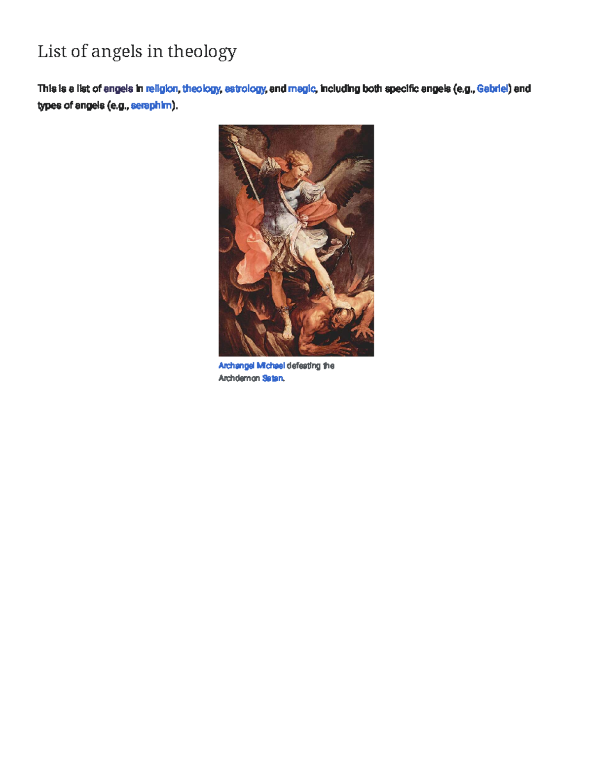List of Angels in Theology: A Comprehensive Overview - Studocu