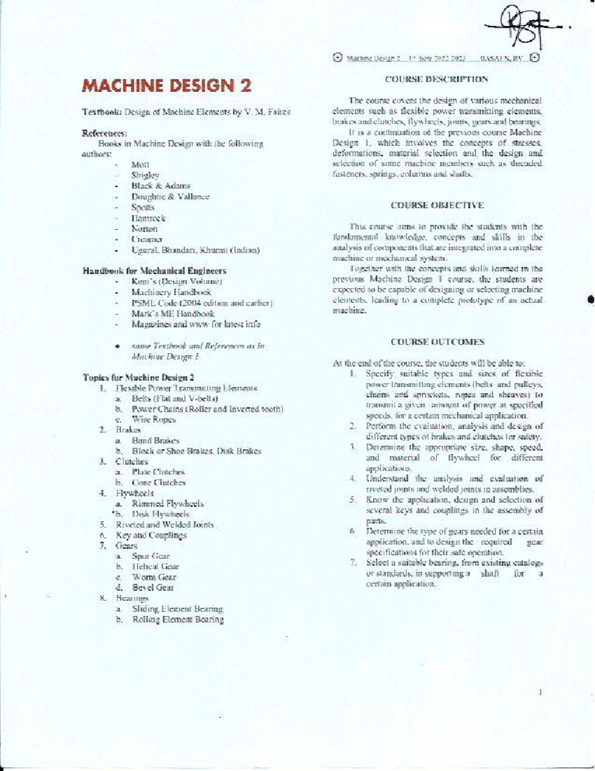 werawsefasdfscvxzcvx - of Machine Design Sea 2022 2023 BASAEN, RV ...