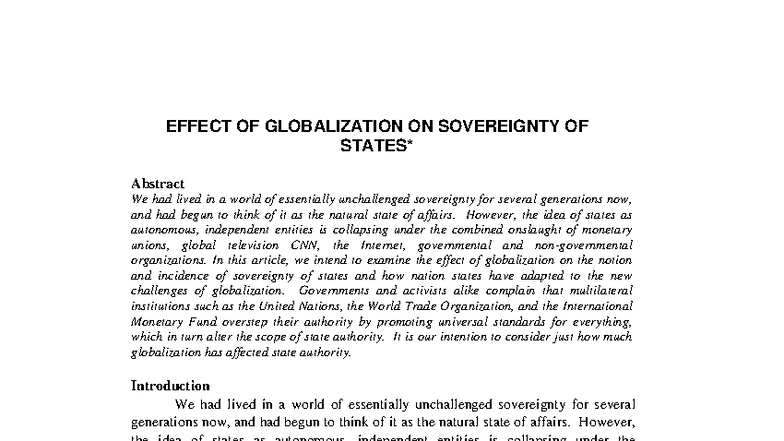 EFFECT OF GLOBALIZATION ON SOVEREIGNTY OF STATES: A Comprehensive ...