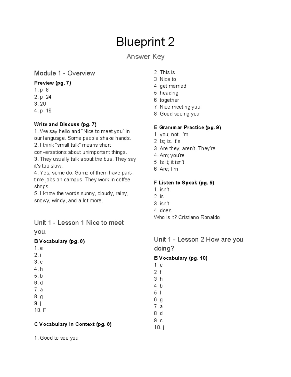 Blueprint 2 AK Module 1 Answer Key and Overview (pg. 7-35) - Studocu