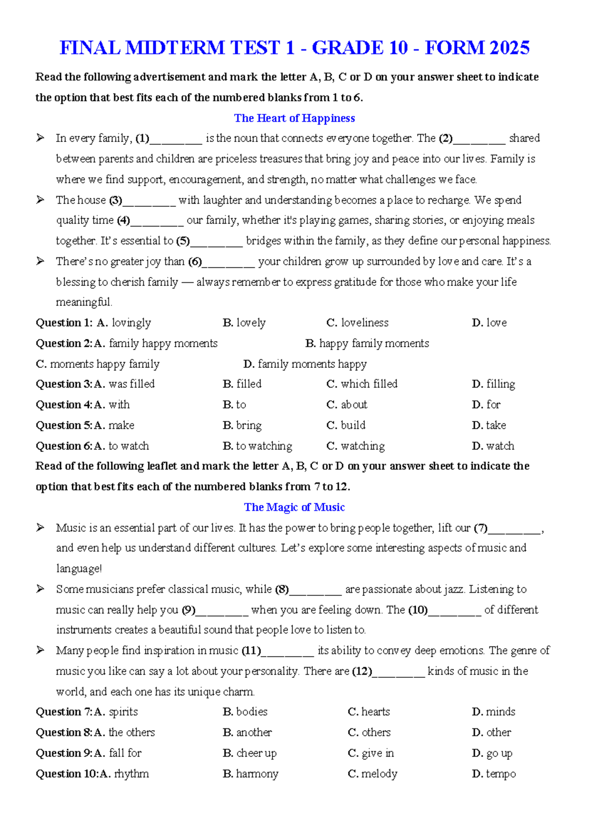 FINAL EXAM TEST 1 GRADE 10 FORM 2025 - Detailed Solutions - Studocu