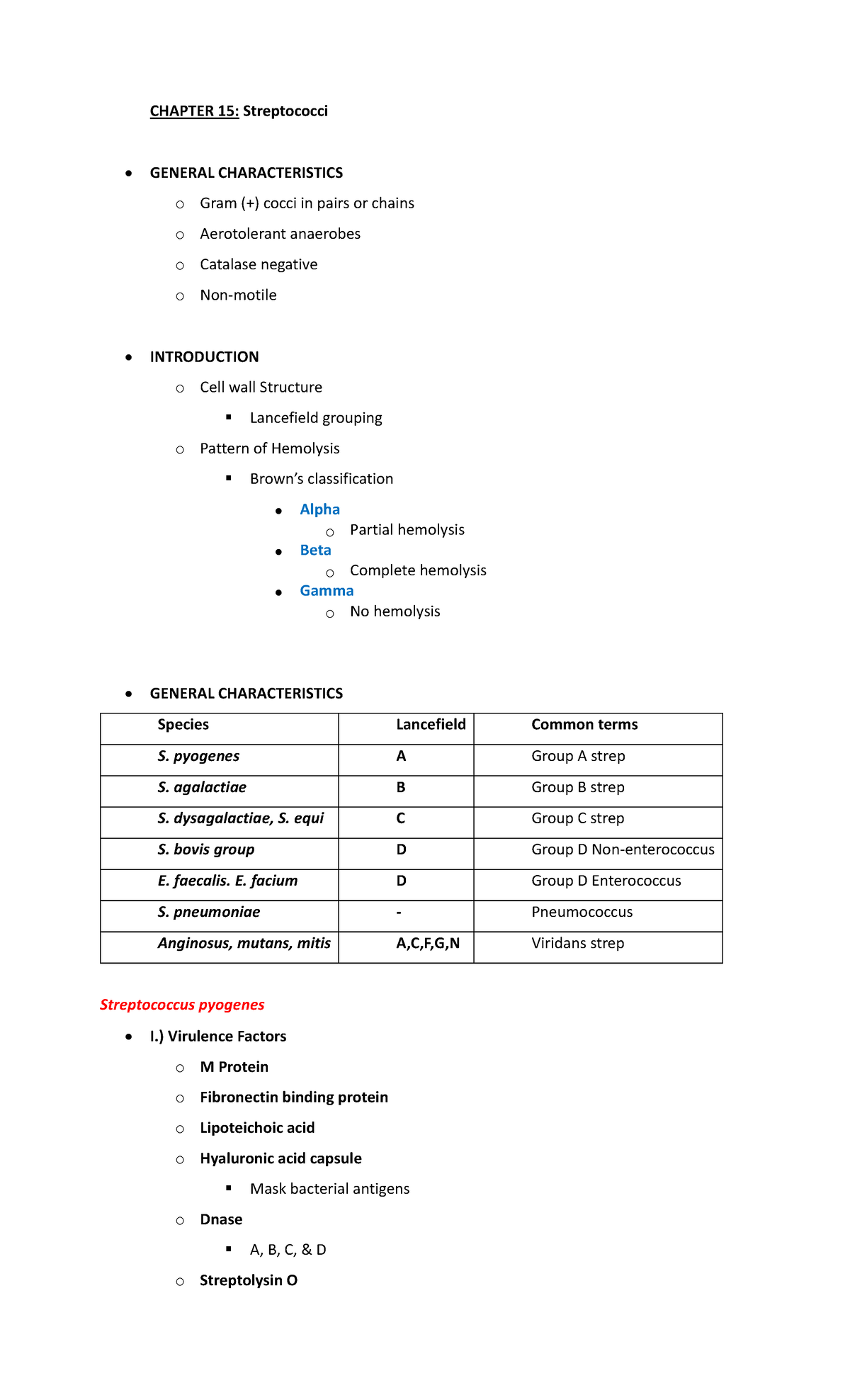 Chapter 15 - ..... - CHAPTER 15: Streptococci GENERAL CHARACTERISTICS o ...