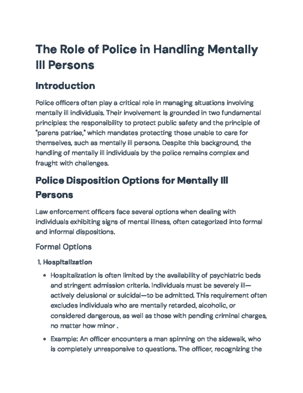 Police Discretion in Emergency Apprehensions of the Mentally Ill (SP ...