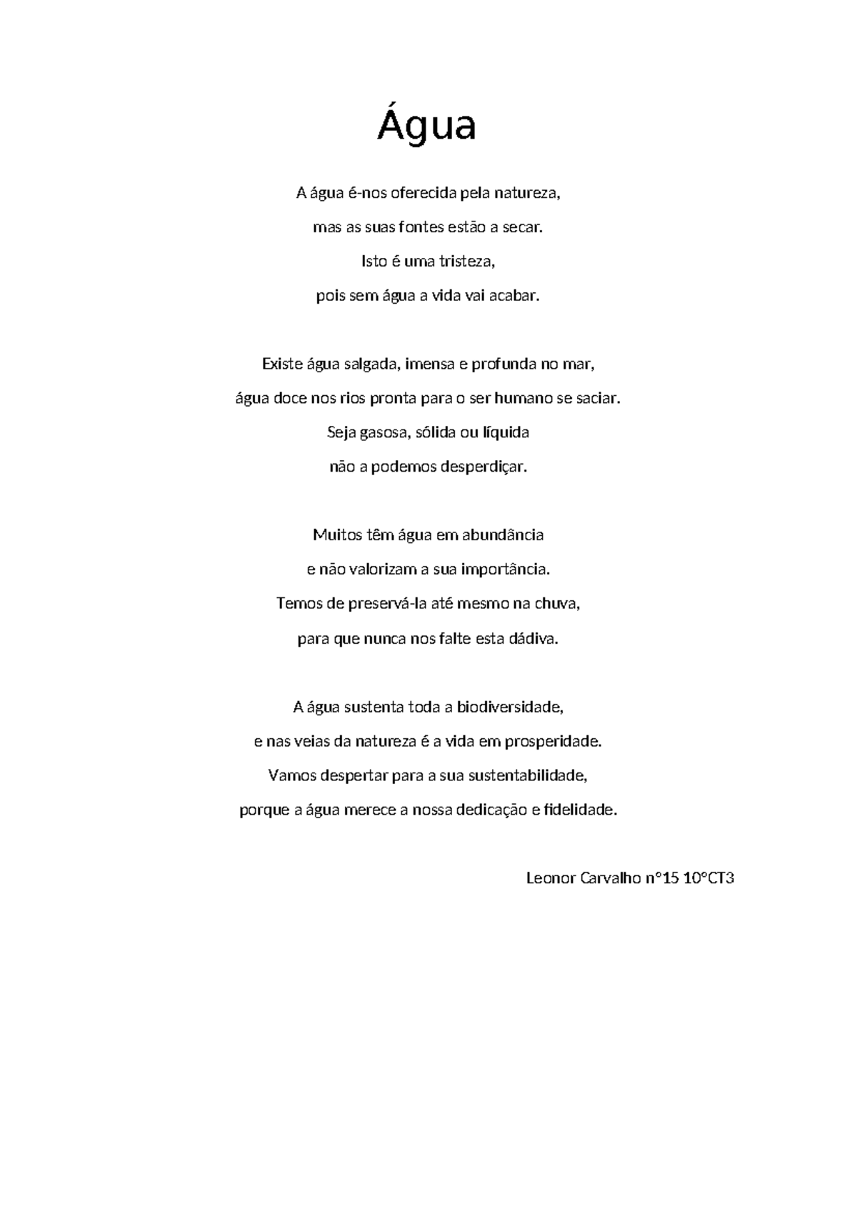 Poema sobre Água: A Importância da Sustentabilidade da Água - Studocu