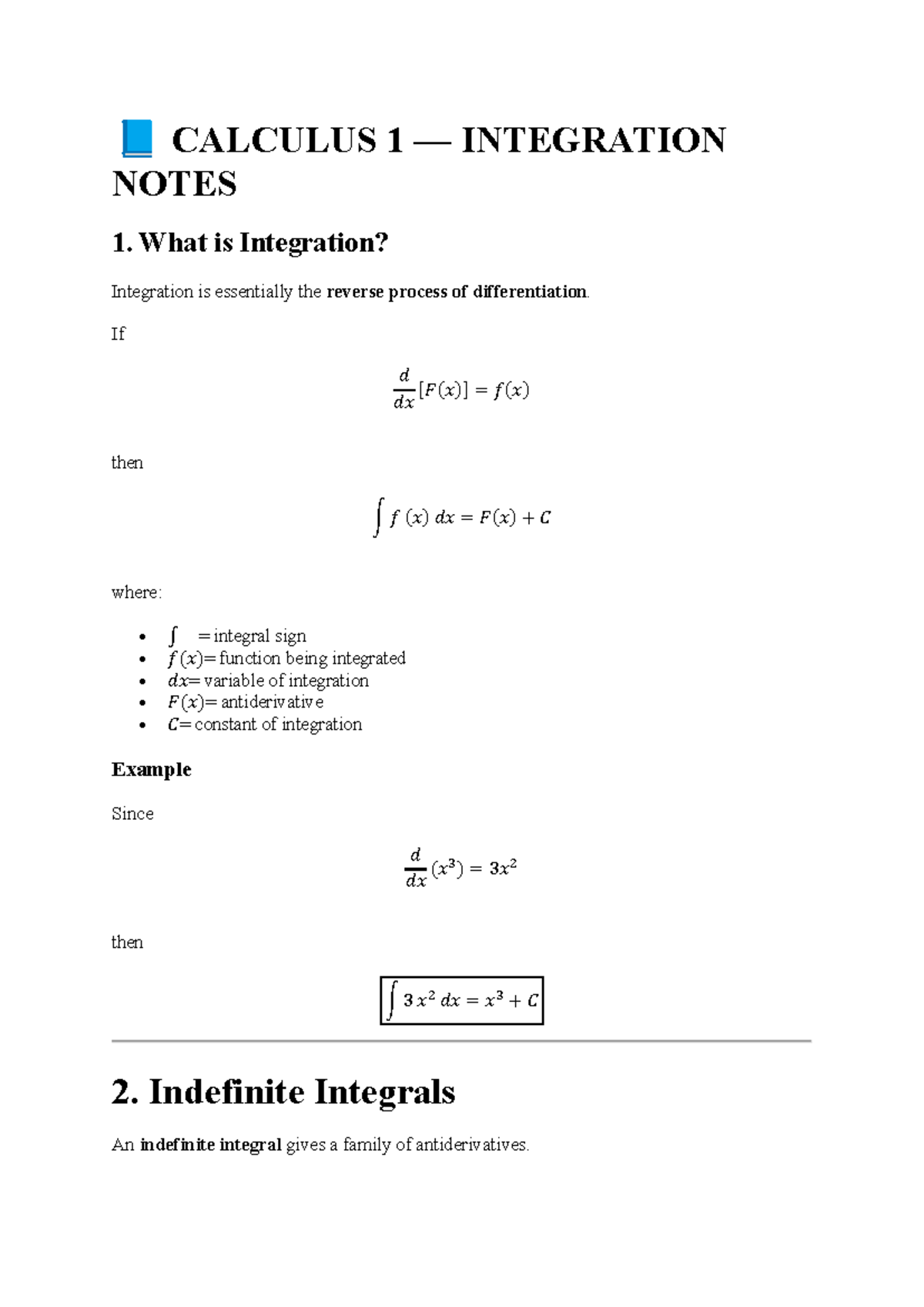 Calculus 1 Integration Notes - MAT1512 - Studocu