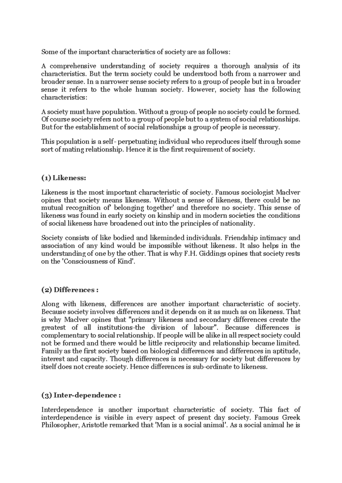Characteristics of Society: Key Features and Analysis - Studocu