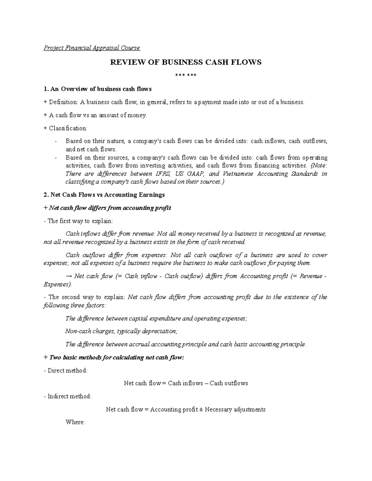 Project Financial Appraisal: Review of Business Cash Flows - Studocu