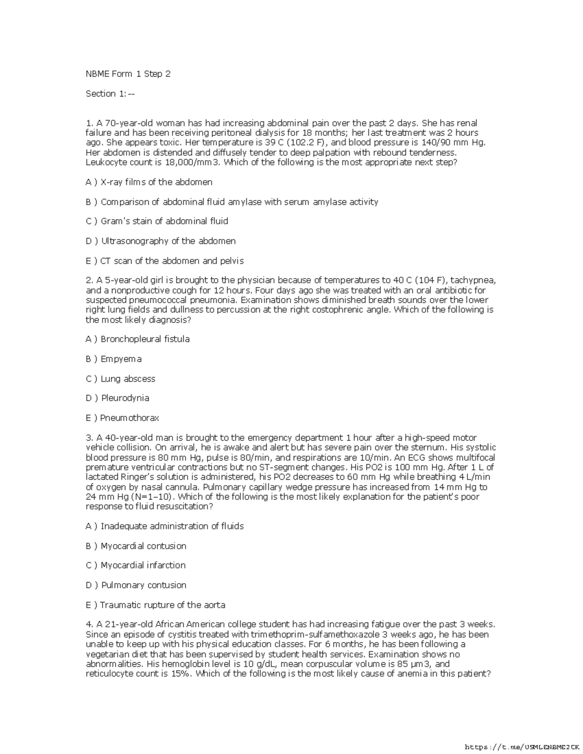 NBME 1 - Step 2 Practice Test Cases and Evaluations - Studocu